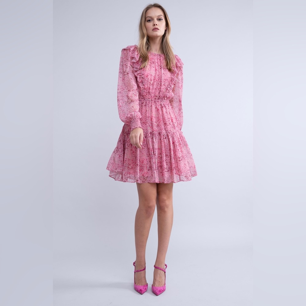 Rachel Parcell Knee Length Chiffon Dress in Pink Ditzy